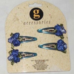 Vintage Rare Ribbon Rose Blue Purple Clips Hair